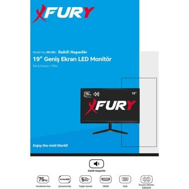 Fury 19" Geniş Ekran 75 Hz 5ms DAHİLİ HOPARLÖR Sesli Led Monitör 3