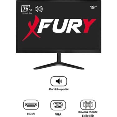 Fury 19" Geniş Ekran 75 Hz 5ms DAHİLİ HOPARLÖR Sesli Led Monitör 5