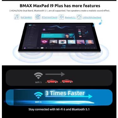 Rosh Bmax Android 15 Maxpad I9 Plus 10.1 Inç 1280*800 IPS Hd Dokunmatik Ekran 12 GB (4 GB Ram + 8 GB Genişletme) 64 GB Rom Rockchip RK3562 Tablet 8