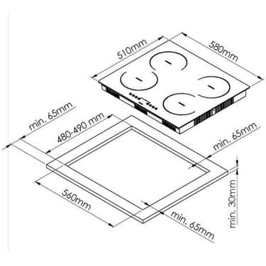Ferre MS263 Siyah Vitroseramik Elektrikli Ocak 60 Cm, Çift Halkalı (Dual) Pişirme Gözlü 6