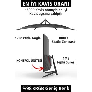 NPC MD240K-V181 24 Inç 170Hz 1ms Fullhd Wled Speaker 1500R Curved Va Oyuncu Monitörü 3