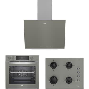 Beko Buhar Destekli Manhattan Gri 3’lü Ankastre Set (Bfc 432 G Fırın + Bocd T6510 Eg Ocak + Bde 6041G Davlumbaz) 6