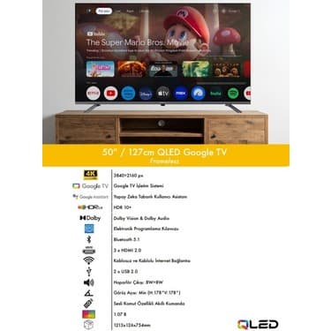 Wismann 50" 127 Ekran Uydu Alıcılı Ultra HD Google Smart QLED TV 4