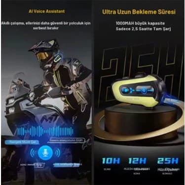 AlBunu N3X Rgb Işıklı Intercom 3 Kişi Bağlantılı 1000MAH Motosiklet Bluetooth Kulaklık Seti 3