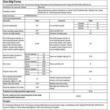 Samsung WW90DG6U25LBAH A Enerji Sınıfı 9 kg 1400 Devir Siyah Çamaşır Makinesi 5