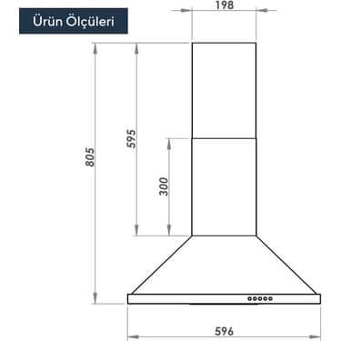 Kumtel Siyah Dp6-S Duvar Tipi Piramit Davlumbaz Alüminyum Filtre, 450 m³/s Yüksek Emiş Gücü ile Sessiz Çalışma 4