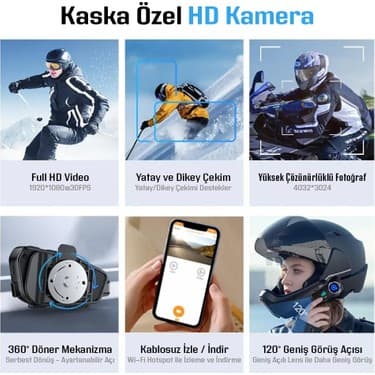Ebakbak Motosiklet Kask Interkom Su Geçirmez 1080P Hd Sürüş Kaydedici Kamera 5.3 Bluetooth 4