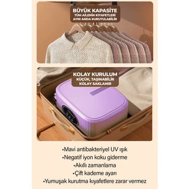 Katlanır Çamaşır Kurutma Makinesi Mor 7