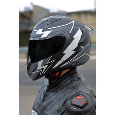 Endro Thunderbolt Mat Siyah Beyaz Tam Yüz Kask Polikarbonat Malzeme 4 Mevsim Kullanım 2