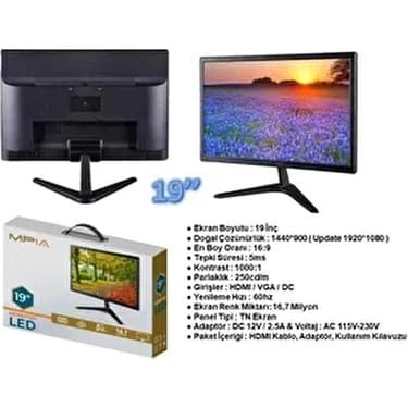 MPIA 19 inç Full HD 75Hz 5ms HDMI & VGA LED Monitör (12V Uyumlu) 2