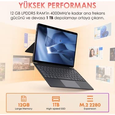 Chuwi HI10 Max 3K İntel N150CPU 1TB Depolama 12GB Ram WIN11PRO 2 In1 13'' Tablet Pc+Klavye+Kalem+Türkçe Klavye Sticker 2