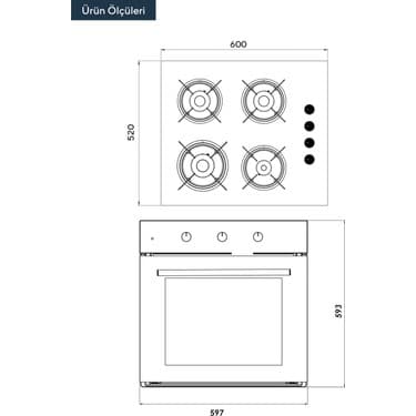 Kumtel Ankastre Set KO-40TAHDF Gaz Emniyetli Cam Ocak ve 3 Programlı A+ Sınıfı Siyah Ankastre Fırın 8