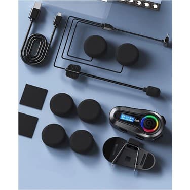 Matechno Motorsiklet Kask Interkom Kulaklık Rgb Işık LCD Ekranlı Bluetooth 5.3 Çift Telefon Bağlantı 7