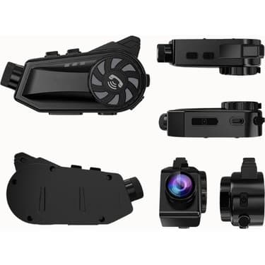 BGG Tech 1080P Kameralı Bt68 Interkom Motorcu Kulaklığı Bluetooth 5.4 Su Geçirmez Video Kayıt Özellikli 6