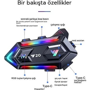 Skygo Y20 Motor Kurye Kask Kulaklık Rgb Modlu Bluetooth Motosiklet Kulaklık 5.3 Bluetooth Interkom 2