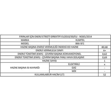 Kumtel Siyah Cam Ankastre Fırın B66-S2 6