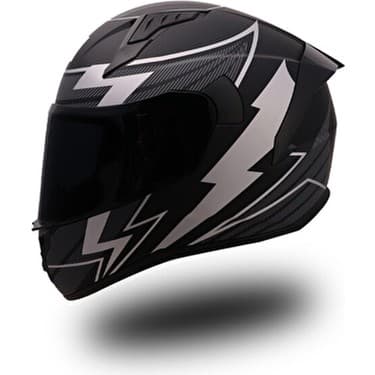 Endro Thunderbolt Mat Siyah Beyaz Tam Yüz Kask Polikarbonat Malzeme 4 Mevsim Kullanım 7