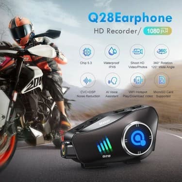 Bonjux Q28 Motosiklet Kask Bluetooth Kulaklık 1080P Kamera Interkom Kulaklık Su Geçirmez Intercom 4