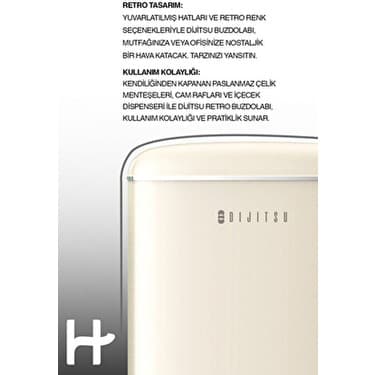Dijitsu DB120 E 93 lt Statik Bej Retro Buzdolabı Tek Kapılı ve Sessiz Çalışma Özelliği 3