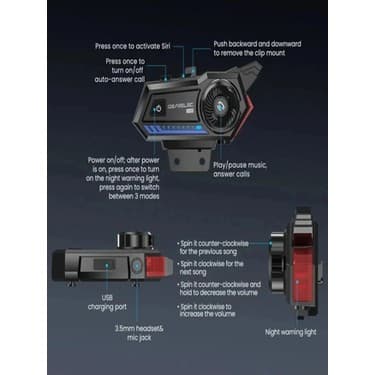 Değirmen Grup BT57 Motosiklet Kask Kulaklık Intercom Işıklı Motorsiklet Interkom ( Lisinya ) 4