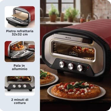 Ariete 3901 Da Gennaro Pizza Fırını | 2200W, 430°C, 2 Dakikada Pişirme, Şamot Taşlı Elektrikli Pizza Fırını – Kırmızı 3