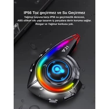 Çerçici Y21 Rgb Işık Efektli Intercom Bluetooth Motosiklet Kask Kulaklığı Intercom Kulaklık 5