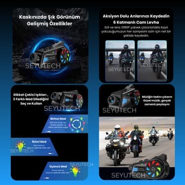 Seyutech SYBT-68 Kameralı Bluetoothl 5.4 Motosiklet Kask Kulaklık Intercom Rgb Işıklı Motorsiklet Interkom 2