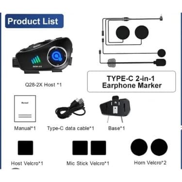 Mayf Q28 2x 2 Eşleşmeli Motosiklet Kask Bluetooth Kulaklık 1080P Kamera Su Geçirmez Intercom 3