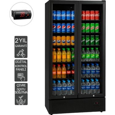 Marketcooler 900D2K Dikey 2 Kapılı Premium Siyah Şişe Soğutucu 2