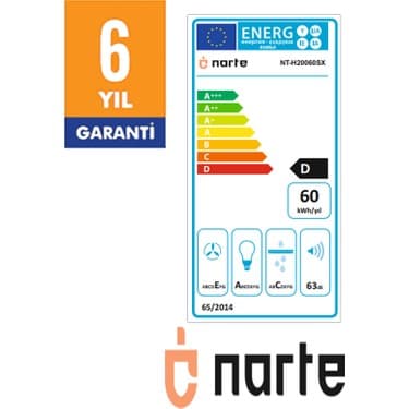 Narte -H20060S 60 cm Gri Cam Inox Çıtalı Eğimli Davlumbaz - 6 Yıl Garantili 4