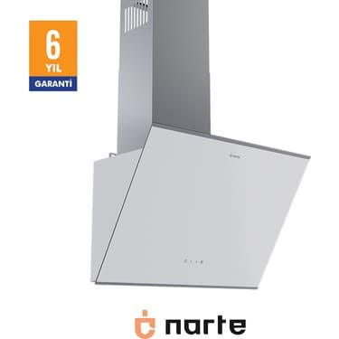 Narte -H20060W 60 cm Beyaz Cam Inox Çıtalı Eğimli Davlumbaz - 6 Yıl Garantili 2