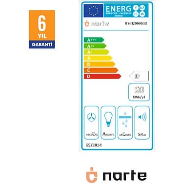 Narte -H20060W 60 cm Beyaz Cam Inox Çıtalı Eğimli Davlumbaz - 6 Yıl Garantili 4