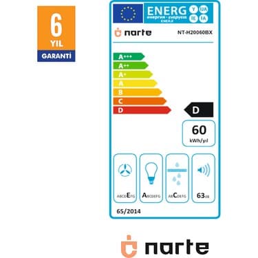 Narte -H20060BX 60 cm Siyah Cam Inox Çıtalı Eğimli Davlumbaz - 6 Yıl Garantili 4