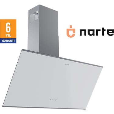 Narte -H20090W 90 cm Beyaz Cam Inox Çıtalı Eğimli Davlumbaz - 6 Yıl Garantili 2