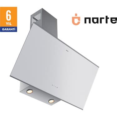 Narte -H20090W 90 cm Beyaz Cam Inox Çıtalı Eğimli Davlumbaz - 6 Yıl Garantili 3
