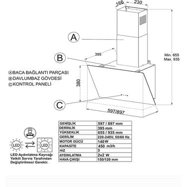 Narte -H20190W 90CM Beyaz Cam Eğimli Davlumbaz - 6 Yıl Garantili 5