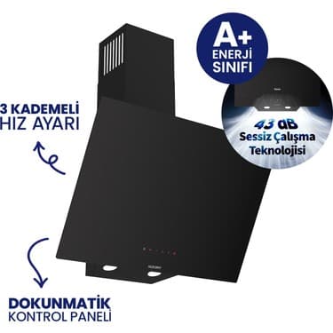 Ferre Flowart Turbolu Siyah Cam Silenart Ankastre Set ( Kaymaz Döküm Izgara ) QBL62CS - SC205 - D077SA 4
