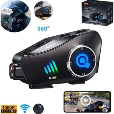 YKK Store Q28-2X Motosiklet Kaskı Için Bluetooth Interkom ve 1080P Hd Kamera | Su Geçirmez 5