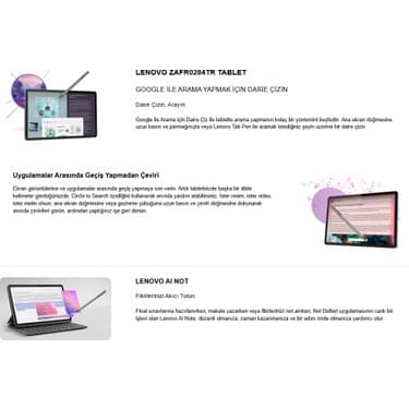 Lenovo Idea Tab Tablet - Dokunmatik 11INÇ 2.5k 90Hz Mat Ekran - 8gb Bellek - 128GB Depolama - Dolby Atmos® Hoparlörler + Lenovo Tab Kalem + Hepsi Bir Arada Klavye + Onerous Ürünler 2