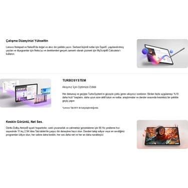 Lenovo Idea Tab Tablet - Dokunmatik 11INÇ 2.5k 90Hz Mat Ekran - 8gb Bellek - 128GB Depolama - Dolby Atmos® Hoparlörler + Lenovo Tab Kalem + Hepsi Bir Arada Klavye + Onerous Ürünler 3