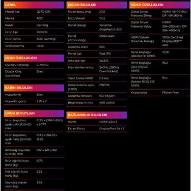 AOC 27" 0.3 Ms 2k Pivot IPS 260 Hz Oyuncu Monitörü 4