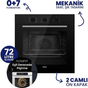 Ferre Flowart Turbolu Siyah Cam Ankastre Set ( 65 cm Woklu Ocak ) QBL62CS - SC405 - D086SA 2