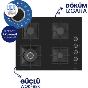 Ferre Flowart Turbolu Silenart Siyah Cam Ankastre Set ( 65 cm Woklu Ocak ) QBL62CS - SC405 - D063SA 3