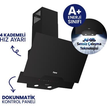 Ferre Flowart Turbolu Silenart Siyah Cam Ankastre Set ( 65 cm Woklu Ocak ) QBL62CS - SC405 - D063SA 4