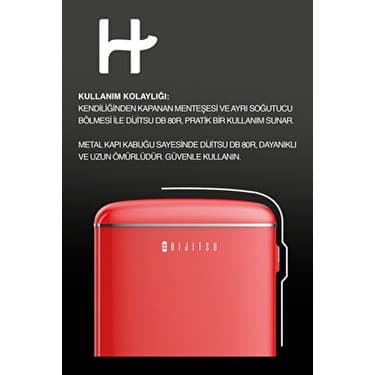 Dijitsu DB80RRE E Enerji Sınıfı 45 Lt Statik Retro Kırmızı Mini Buzdolabı Mekanik Kontrol ile 3