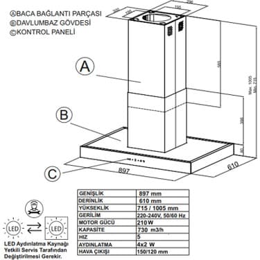 Narte -HI30190W 90 cm Beyaz Ada Tipi Davlumbaz -6 Yıl Garantili -Yüksek Performans 6