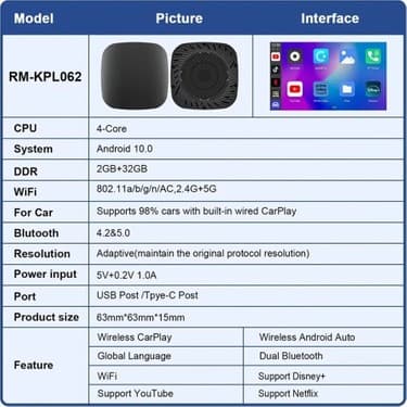 Ecoport Wireless Carplay Android Araba 4 Çekirdekli Akıcı Fullhd 1080P Wifi 2.4/5g 2GB/32GB 3