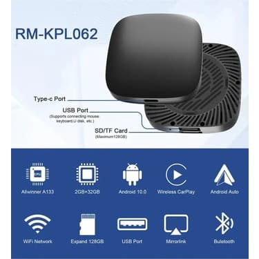 Ecoport Wireless Carplay Android Araba 4 Çekirdekli Akıcı Fullhd 1080P Wifi 2.4/5g 2GB/32GB 5