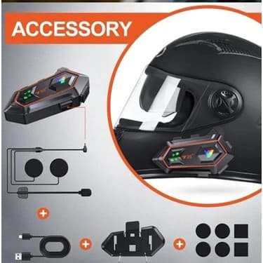 Datatek Y20 2x 1000M Telsiz Mesafeli 2 Kişi Bağlantılı Bluetooth Kask Kulaklık Fenerli Intercom 5