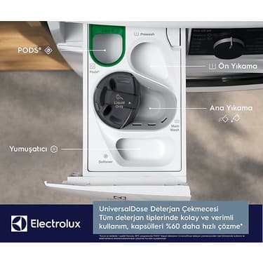 Electrolux EW8F7417QT 800 Serisi Ultracare 10 kg 1400 Devir A Sınıfı Universaldose Wi-Fi Inverter Çamaşır Makinesi 6